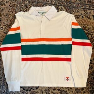 7-Eleven x Collection White Rugby Shirt with Green, Orange & Red Stripes